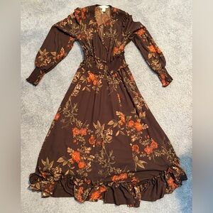 EUC H&M Brown Floral Long Sleeve Dress size 6